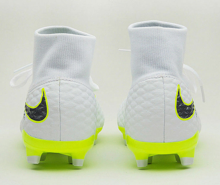 Nike JR Phantom 3 Academy DF FG Cleats White Metallic Cool Grey Volt AH7287 107
