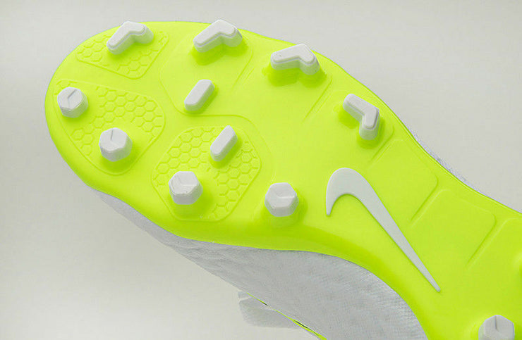 Nike JR Phantom 3 Academy DF FG Cleats White Metallic Cool Grey Volt AH7287 107