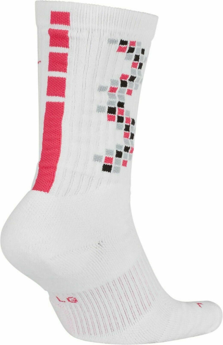 Nike Elite Basketball Dri-Fit Crew Socks SX7621-100 White Vivid Pink Kay Yow