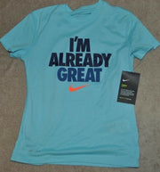 NWT Nike Girls I'm Already Great Cotton tee Shirt Blue AA4799-477 Multiple Sizes