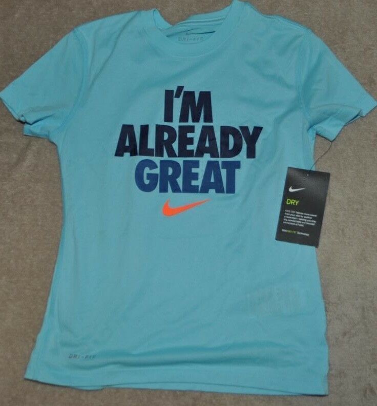 NWT Nike Girls I'm Already Great Cotton tee Shirt Blue AA4799-477 Multiple Sizes