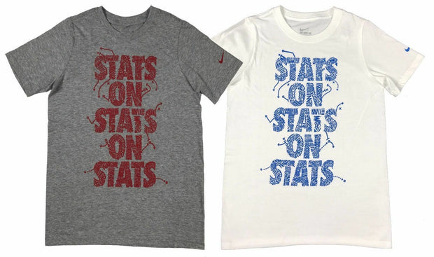 Nike Boys Stats-On-Stats-On-Stats Swoosh Graphic Cotton Shirt White/Grey New