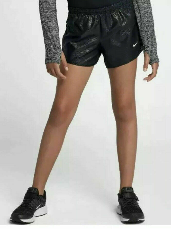 NIKE TEMPO DRI FIT RUNNING SHORTS BLACK SHINE GIRLS Shiny W/ Briefs