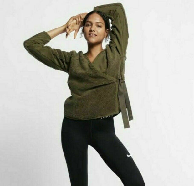 Nike Women’s Long Sleeve Sherpa Training Wrap Top 929839-395 Olive