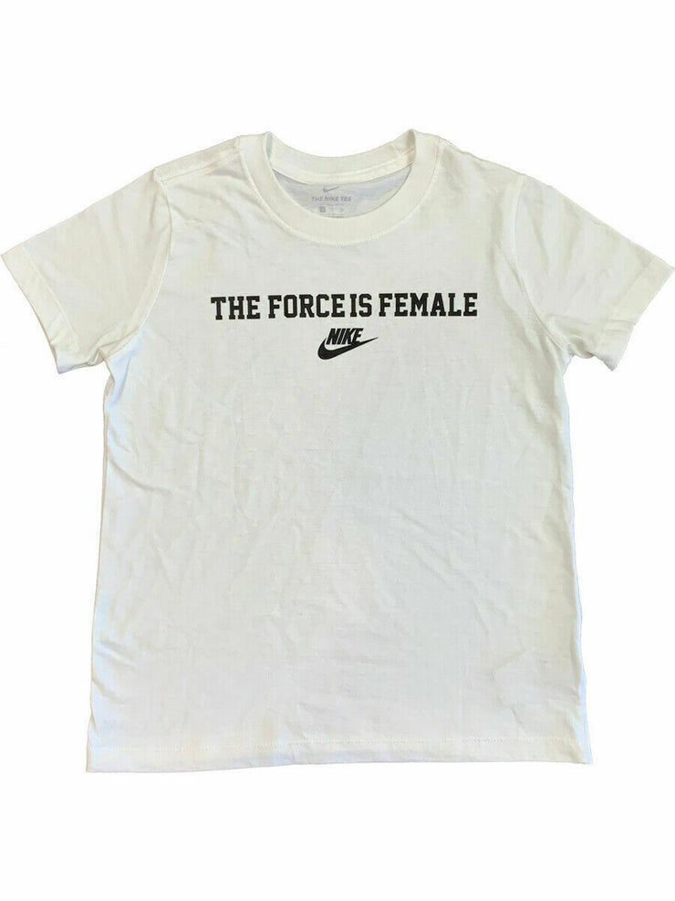Nike Girls The Force Is Female Swoosh Graphic Cotton Shirt White New