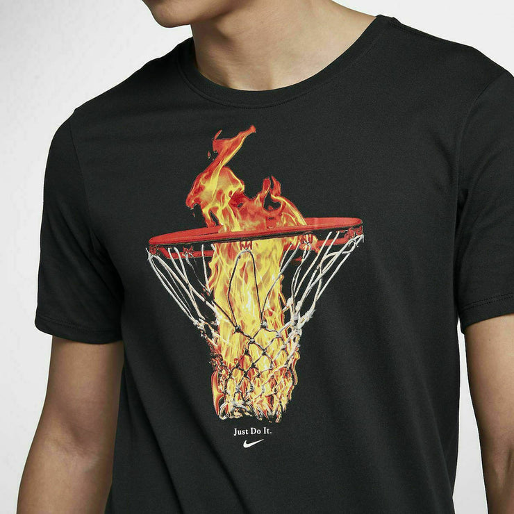 NEW Nike Basketball Mens Size Fire Hoop T-Shirt AH3977 010 Black Medium