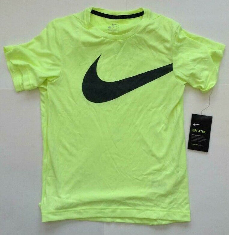 Nike Breathe Training Tee Shirt Boys Volt Stretch Dri-Fit Gym 834554-702 NWT