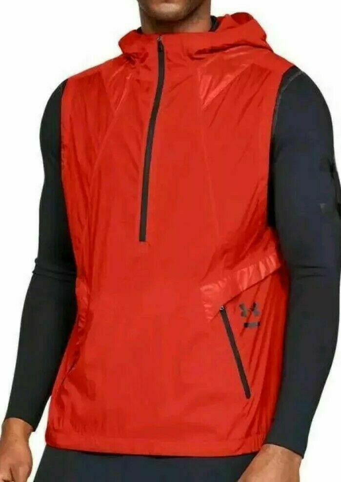 Under Armour Men's Orange Running Hooded Vest UA Jacket $125 890 Multiple Sizes