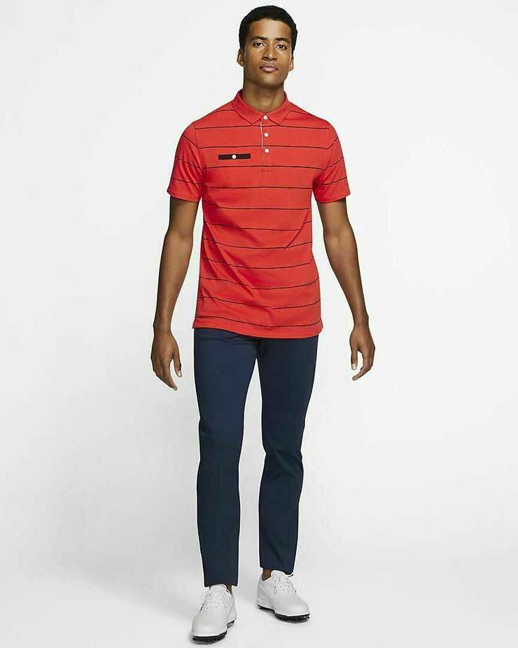 New Nike Men's Striped Golf Polo Dri-FIT XL Red/Black AT8946 634