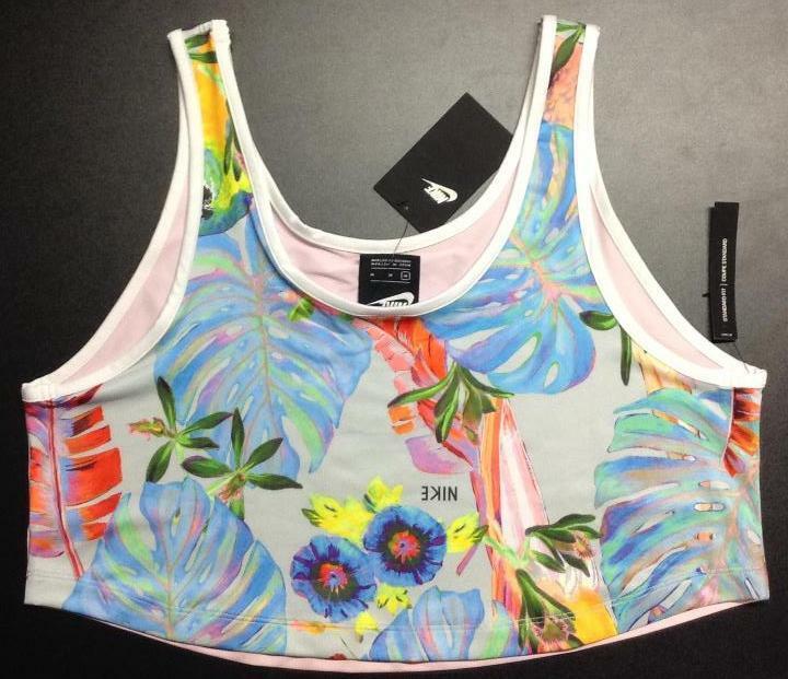 Nike Womens Light Support Tropical Printed Cropped Sports Top Pink CJ5005-632
