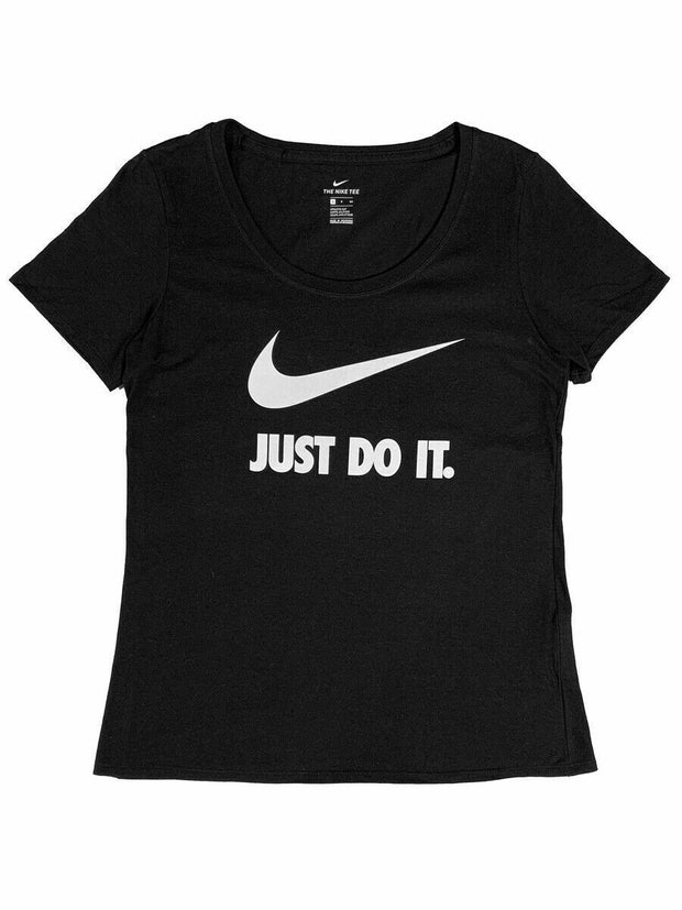 Nike Womens Just Do It Scoop Neck Cotton Graphic Shirt Black/White New