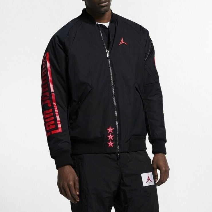 Nike Air Jordan Mens Sportswear Retro 1 Bomber Jacket Black/Infrared BQ6958 010