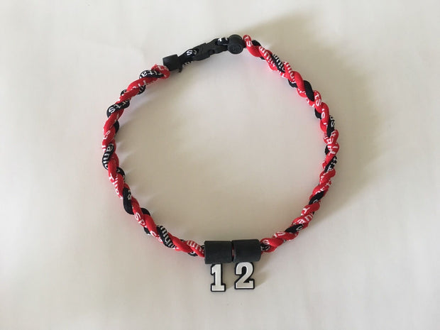 NEW! Red and Black Braided Tornado Necklace w/ YOUR NUMBER Baseball Softball