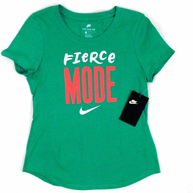 NWT Nike Girls "Fierce Mode" Green Athletic Fit Cotton T-Shirt BQ8027 348
