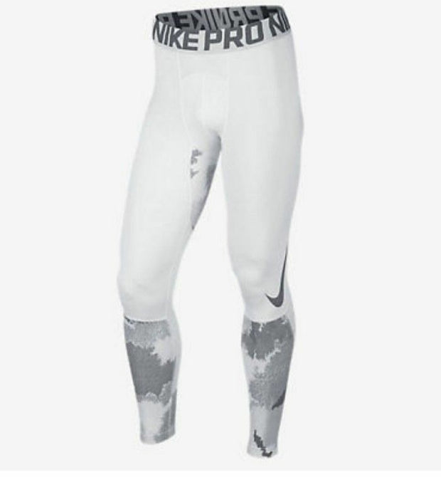 Nike Pro Men's Hyperwarm Printed Training Tights White/Gray 801986-100 S M L XL