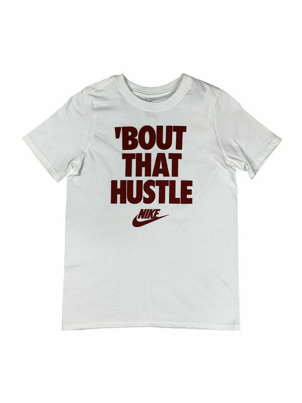 Nike Boys Bout That Hustle Cotton Graphic Shirt White/Red New AQ6640