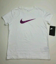 NWT Nike Girl's Active T-Shirt Cotton White with Purple Swoosh AT2962-100