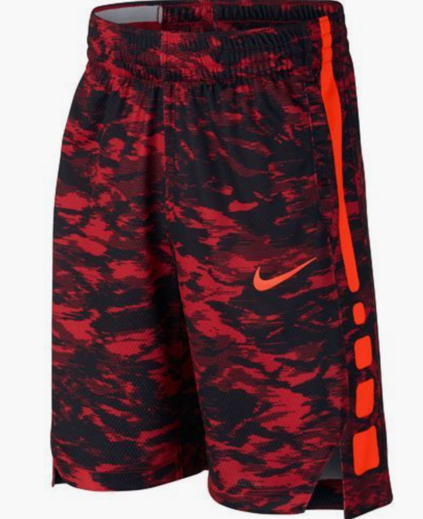 Nike Elite Camo Basketball Training Shorts Red Black Orange AJ6726-657 Boys S-L
