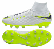 Nike JR Phantom 3 Academy DF FG Cleats White Metallic Cool Grey Volt AH7287 107