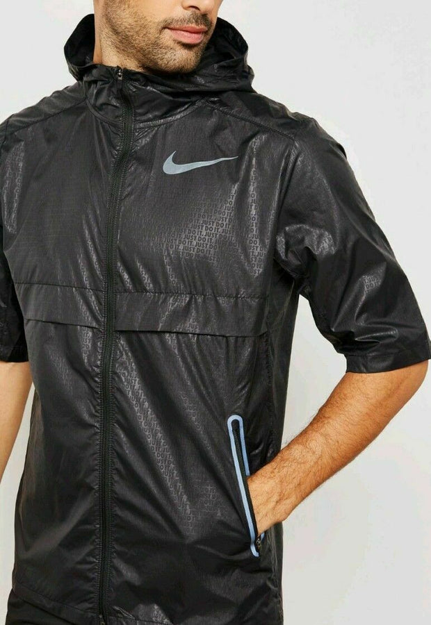 Nike Men's Shield Short Sleeve Running Jacket 928491 010 "JUST DO IT" Medium M